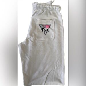 Victoria's Secret PINK White Sweatpants Logo Drawstring Elastic Waist